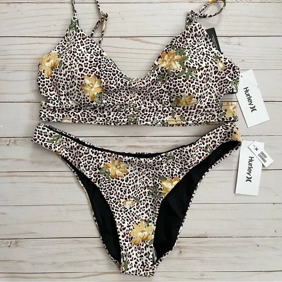 Hurley Jungle Cat Animal‎ Print Bikini Set Size Large Women